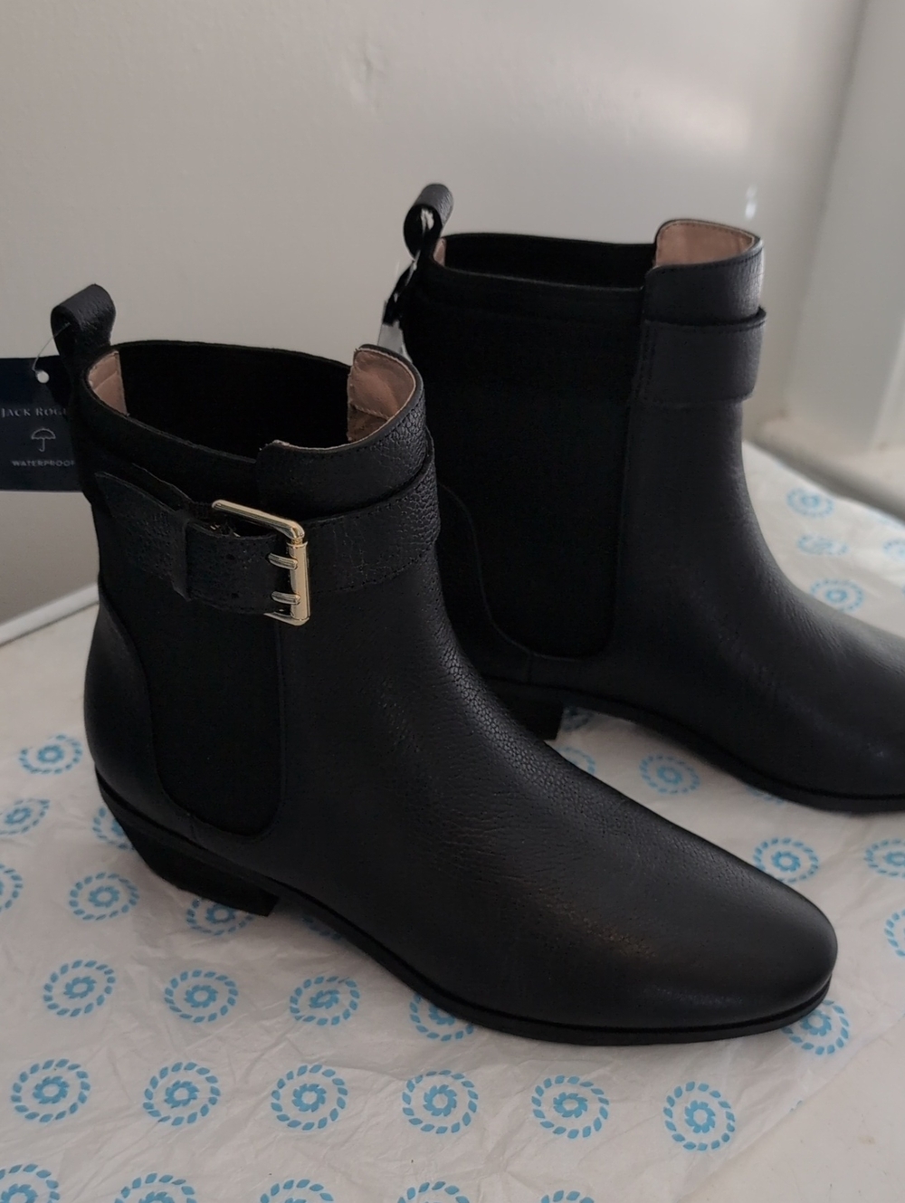 Jack Rogers Black Leather Easton Ankle Bootie with Buckle 8M Waterproof